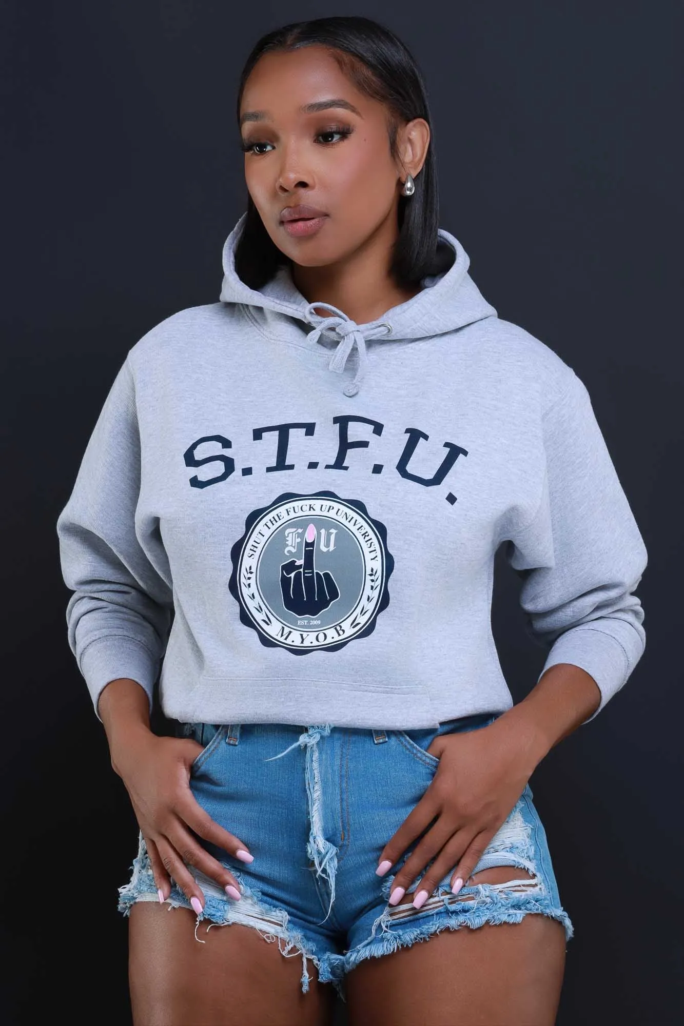 STFU Graphic Pullover Hooded Sweatshirt - Heather Grey