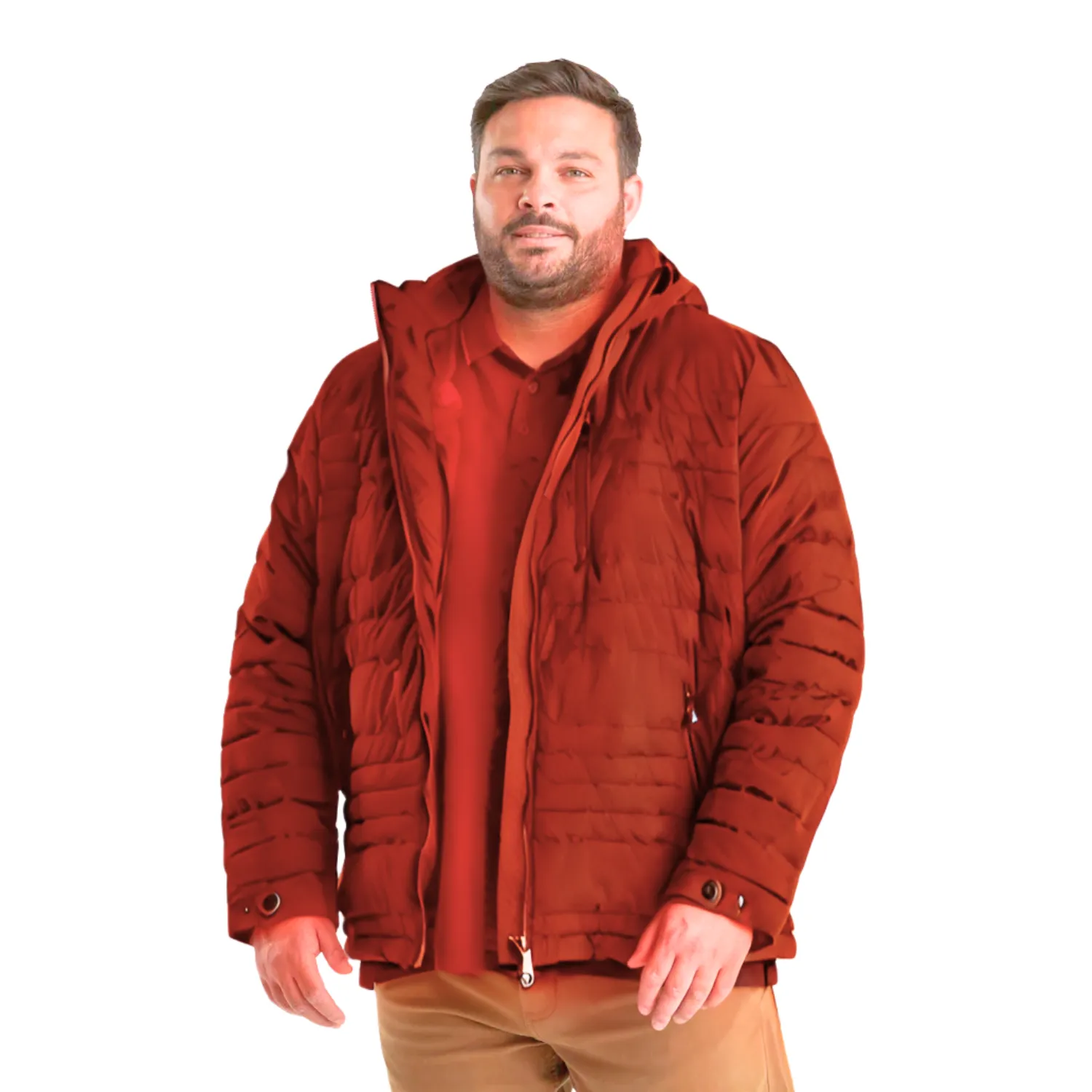 STOY Hugo Men’s Big and Tall Puffer Jacket Rust Red / Orange Sizes 3XL-6XL