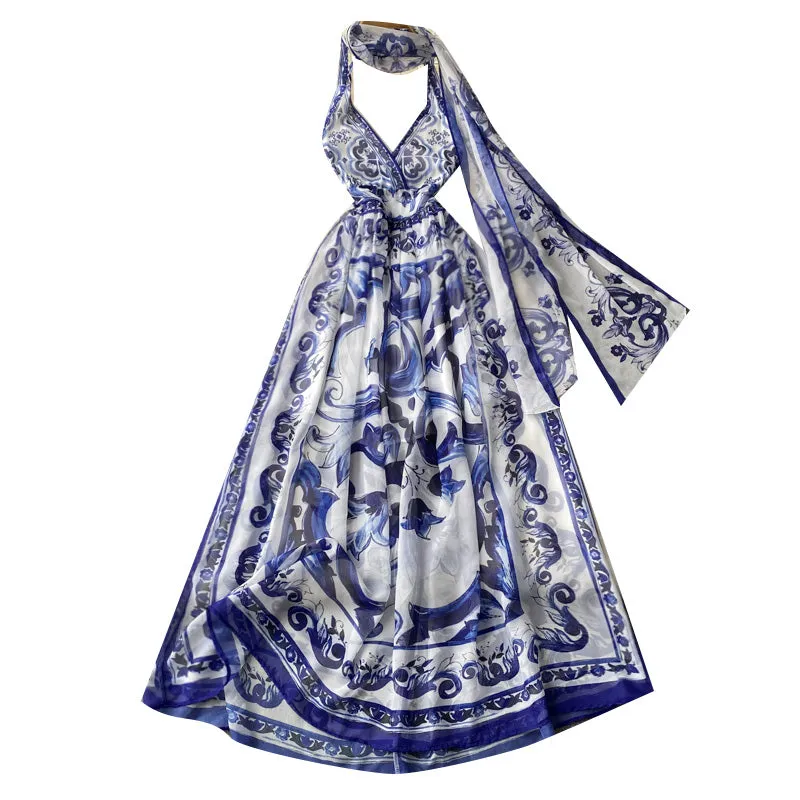 Strappy Backless V-neck Chiffon Dress