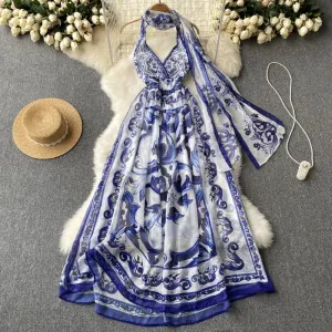 Strappy Backless V-neck Chiffon Dress