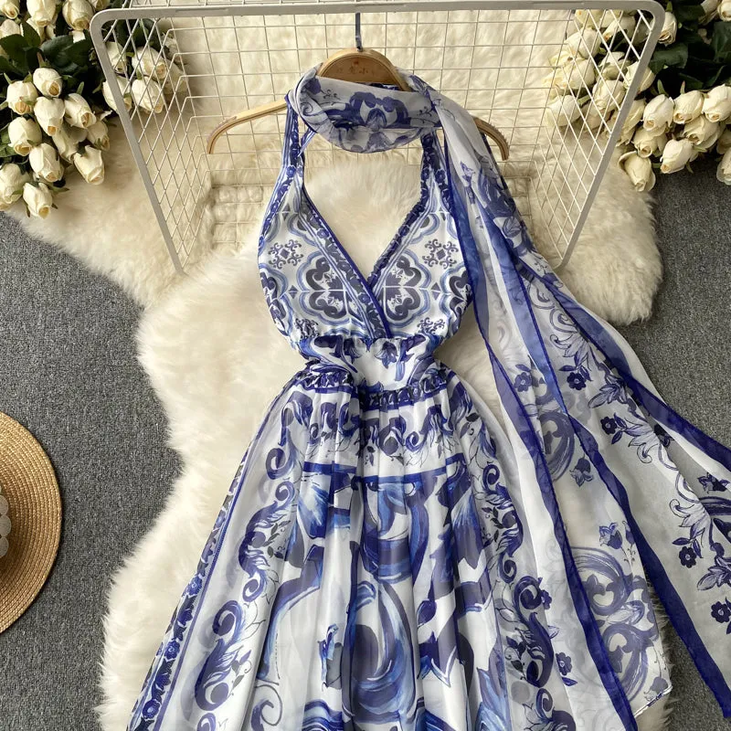 Strappy Backless V-neck Chiffon Dress