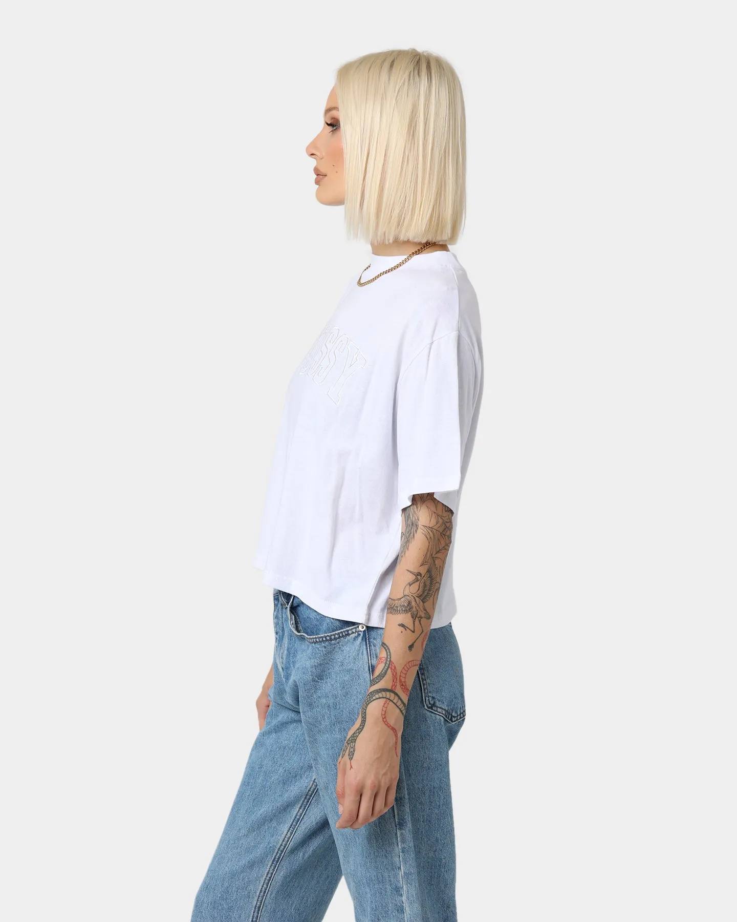Stussy Women's Collegiate Boxy T-Shirt White