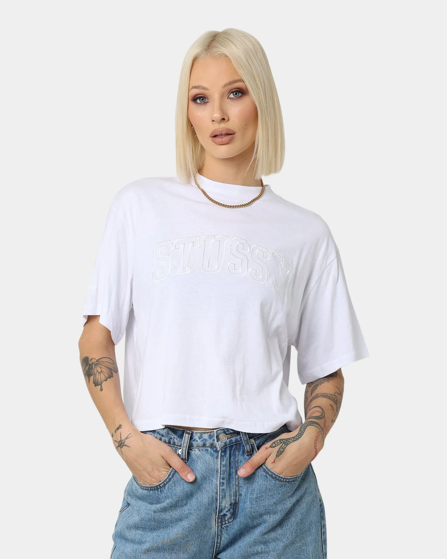 Stussy Women's Collegiate Boxy T-Shirt White