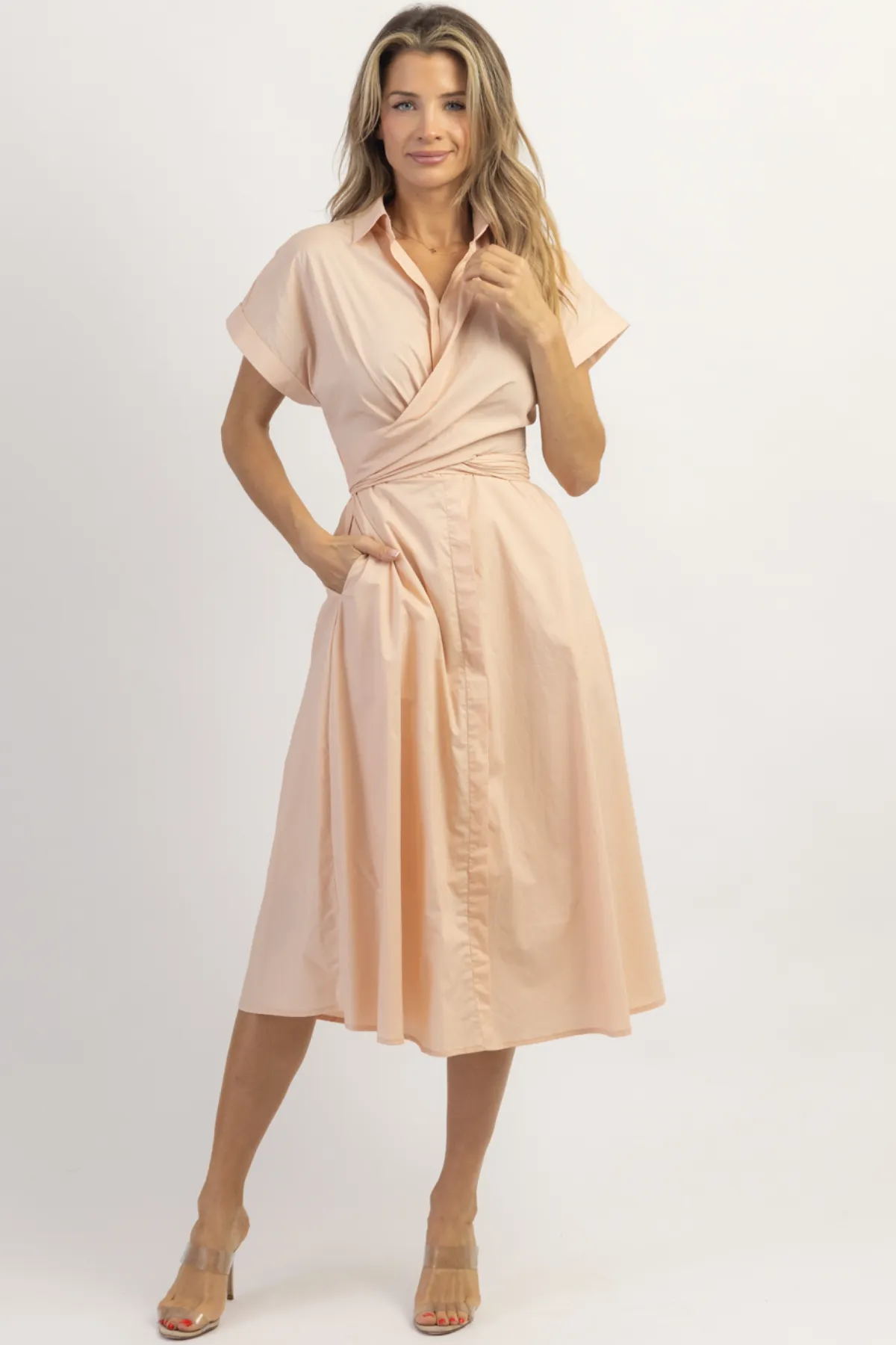 SUNNY DAYS PINK BOW MIDI DRESS