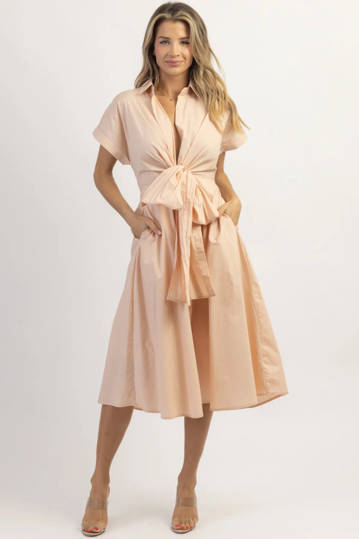 SUNNY DAYS PINK BOW MIDI DRESS