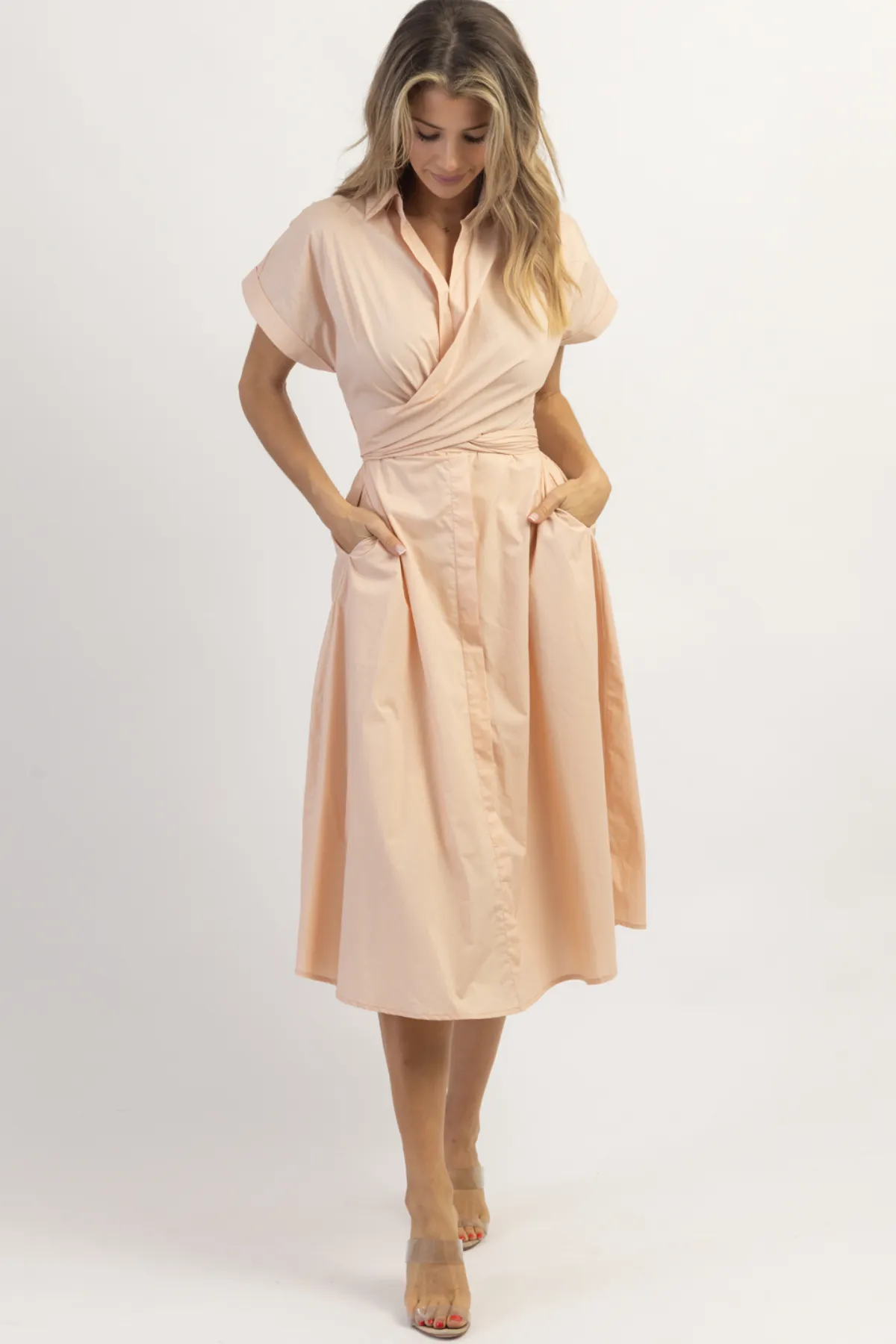 SUNNY DAYS PINK BOW MIDI DRESS