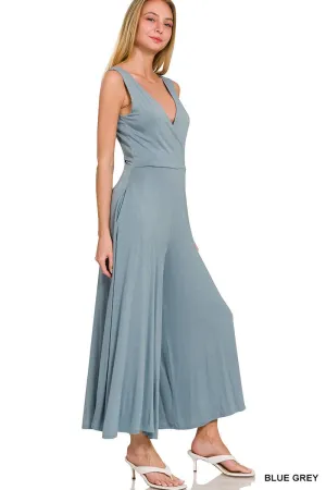 Surplice Sleeveless Jumpsuit (blue grey)