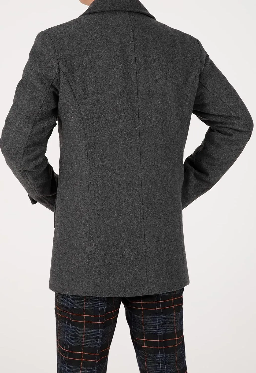 ThCreasa Mens Classic Double Breasted Pea Coat Wool Blend Quilted Lined Notched Collar Overcoat Trench Coat