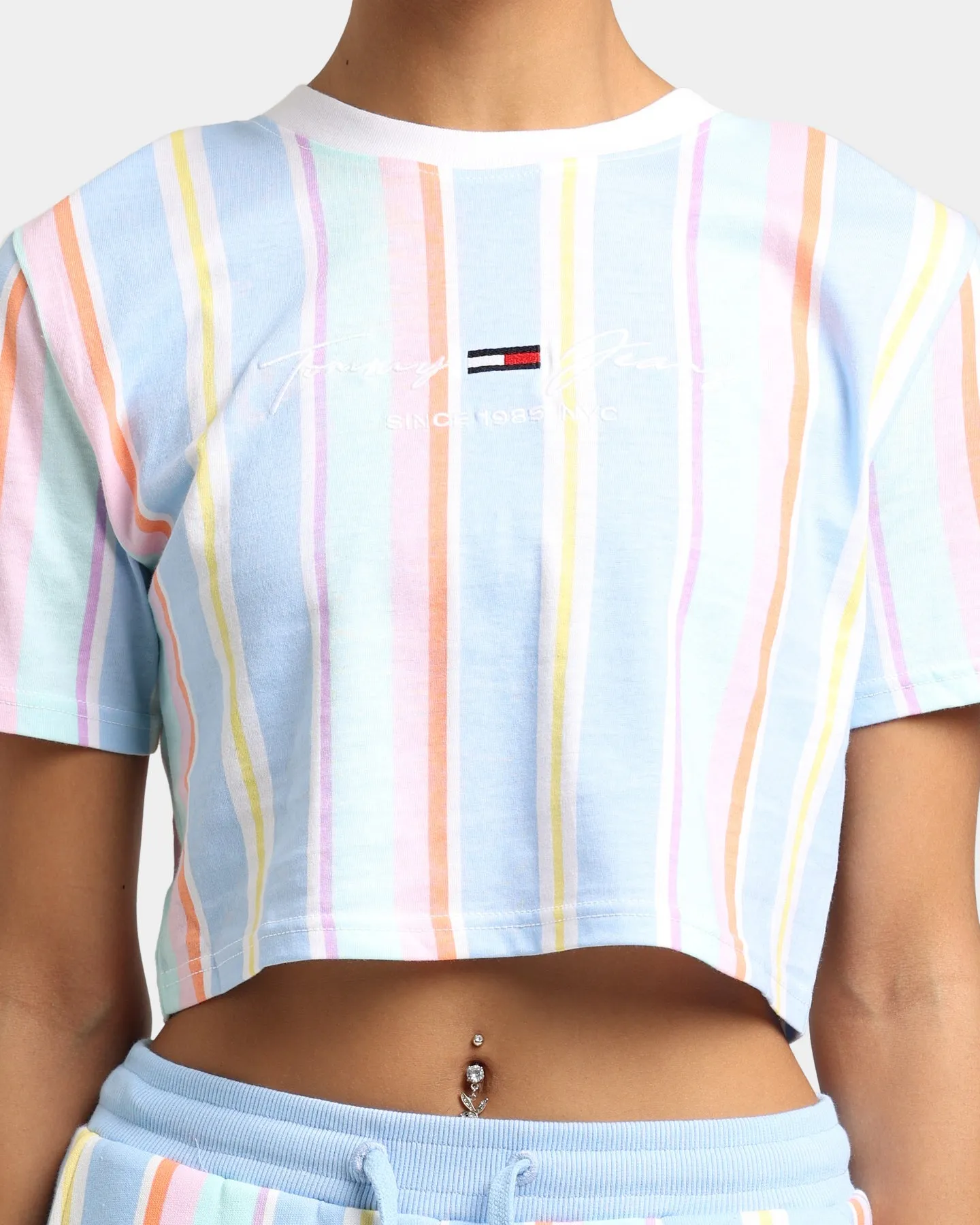 Tommy Jeans Women's Stripe 1 Cropped T-Shirt Light Powdery Blue