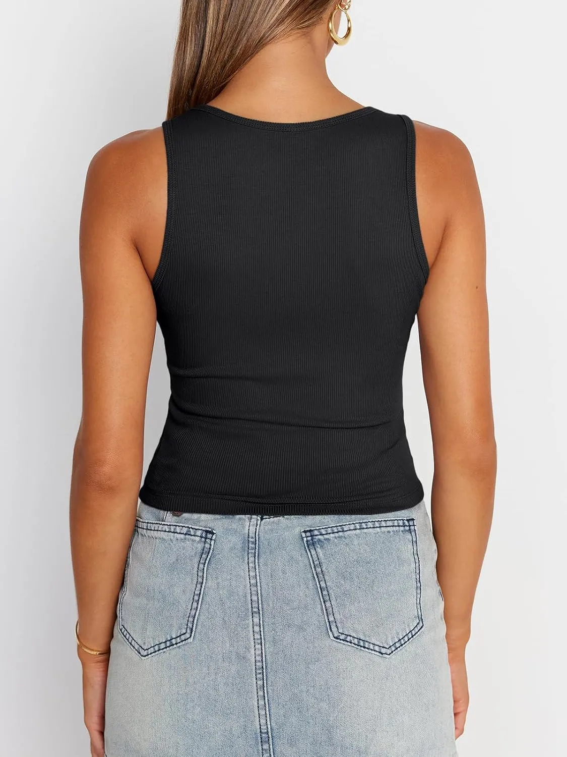 Trendy Queen Womens Summer Tank Tops Square Neck Ribbed Sleeveless Basic Crop Going Out Slim Fitted Y2k Clothes 2025