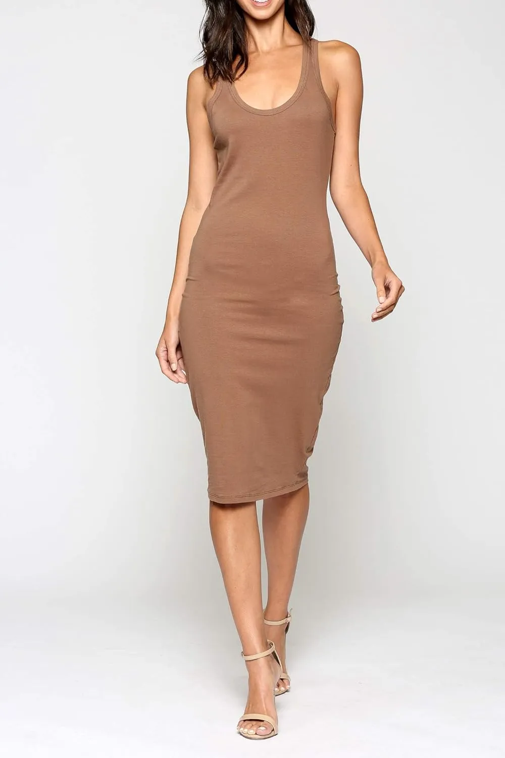 Women's Fitted Sleeveless Racerback Midi Bodycon Tank Dress