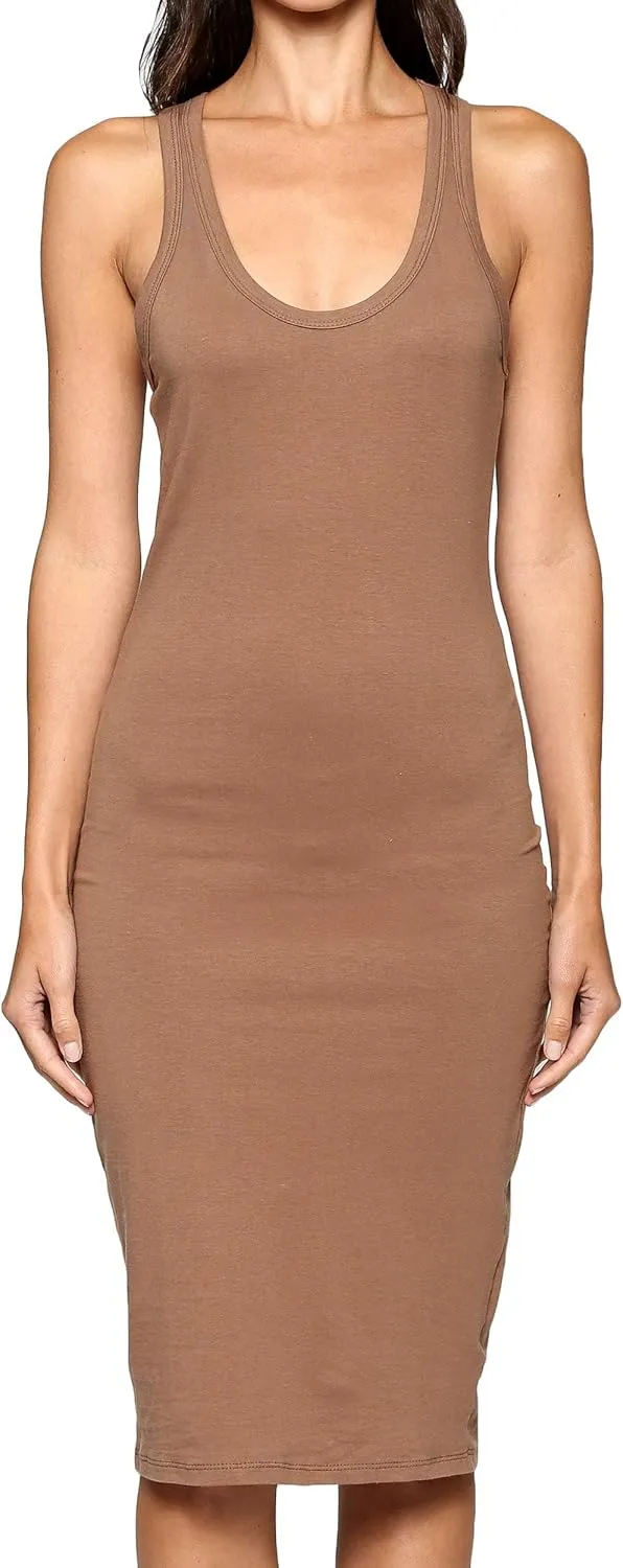 Women's Fitted Sleeveless Racerback Midi Bodycon Tank Dress