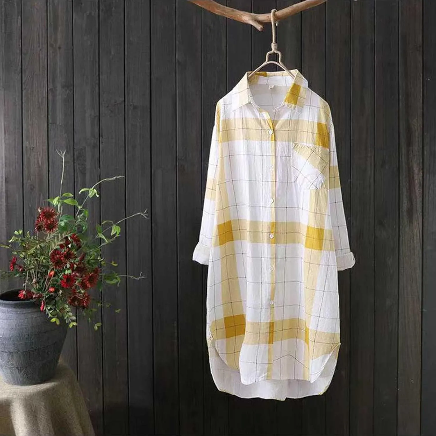 Womens Oversized Button Down Plaid Shacket Shirt Roll Up Long Sleeve Casual Boyfriend Tunic Blouse Top 2024 Fall