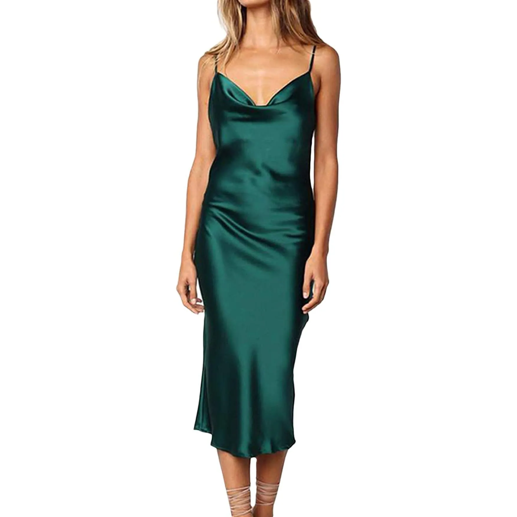 Women's Sleeveless Spaghetti Strap Satin Dress