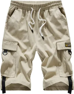 XinYangNi Men's Cargo Shorts Elastic Waist Relaxed Fit Cotton Casual Outdoor Lightweight Work Shorts Multi-Pockets