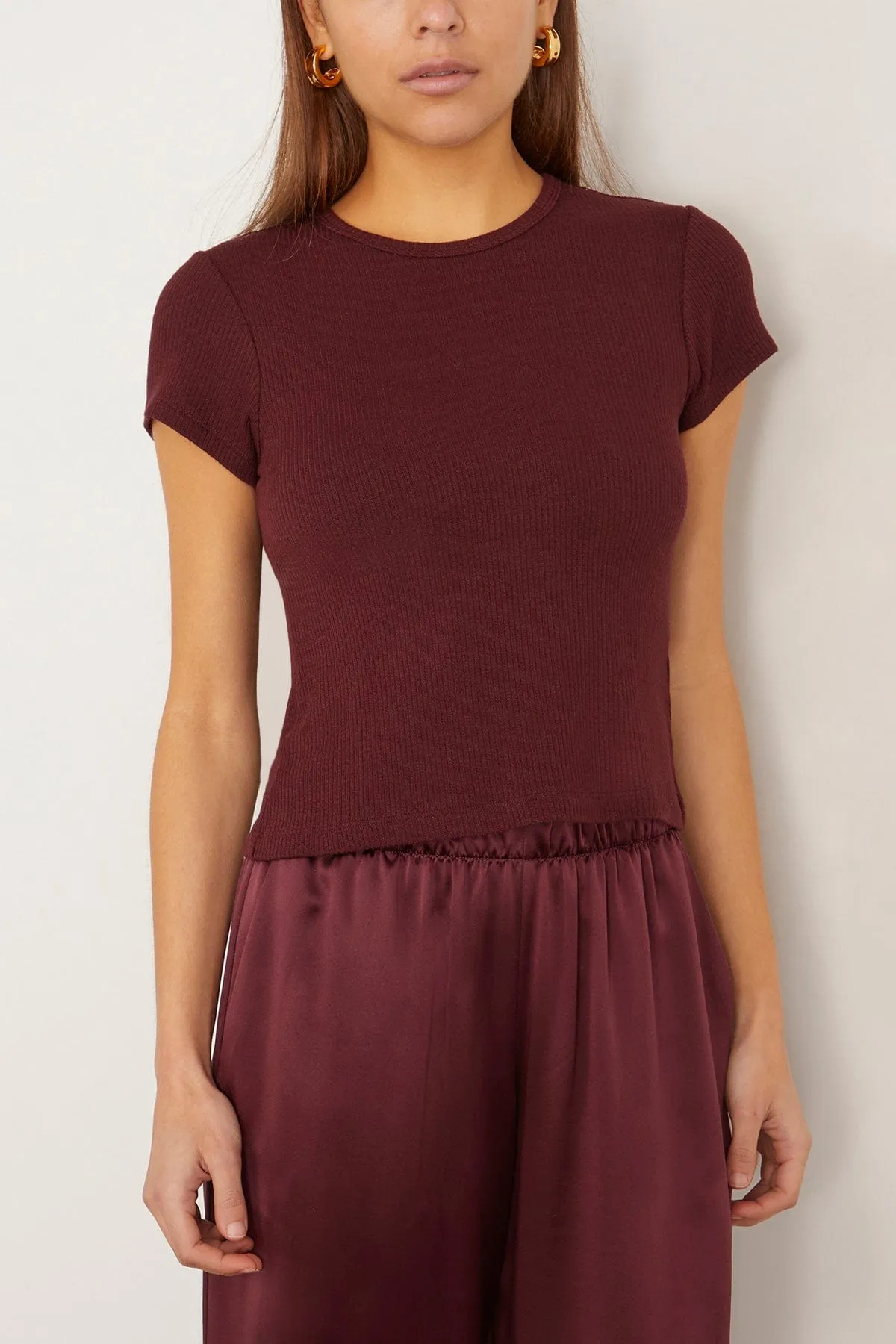 Yael Cropped Crew Neck Baby Tee in Bordeaux