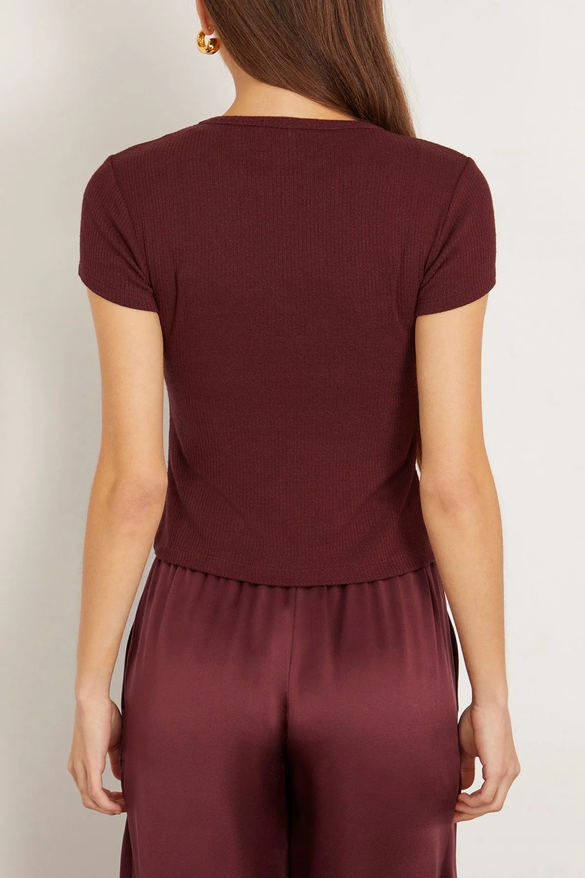 Yael Cropped Crew Neck Baby Tee in Bordeaux