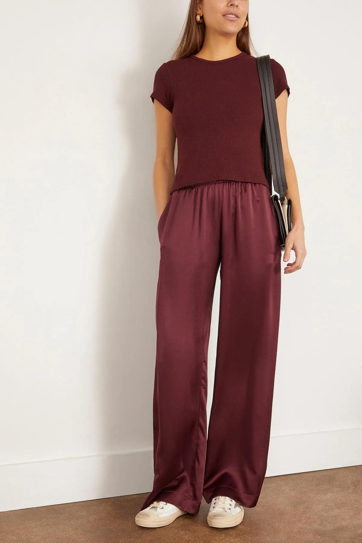 Yael Cropped Crew Neck Baby Tee in Bordeaux