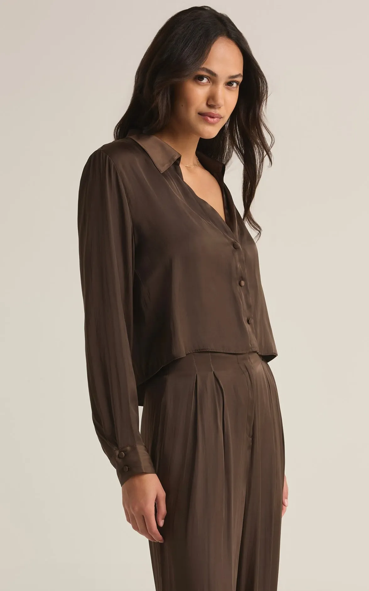 Z Supply - Sante Luxe Satin Cropped Button Up Top