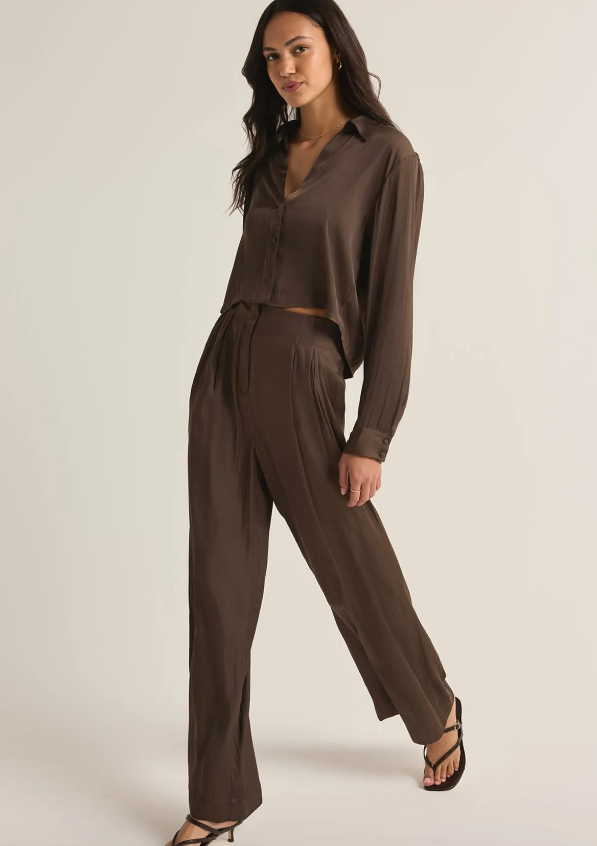 Z Supply - Sante Luxe Satin Cropped Button Up Top